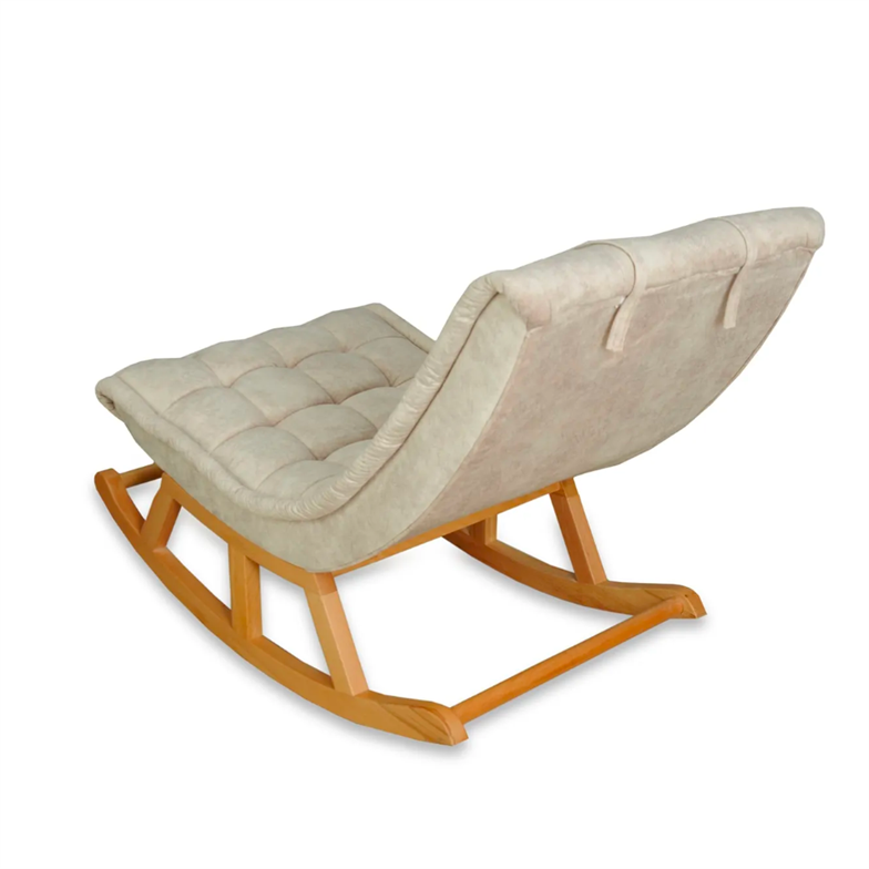 Asedia Miskin Naturel Krem Ahşap Sallanan Sandalye Dinlenme Emzirme Baba Tv Okuma Uzanma Koltuğu Berjer MSS