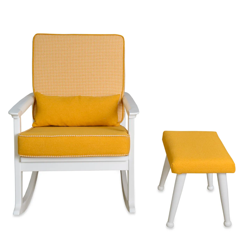 Asedia Mobilya İskandinav Kayın Naturel Minderli Puflu Sallanan Sandalye Dinlenme Emzirme Bahçe Koltuğu