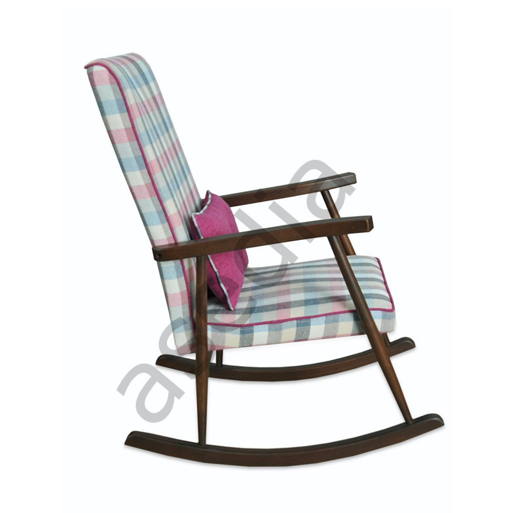 Asedia Trend Ceviz Keten Ekose1701 Kumaş Modern Ahşap Sallanan Sandalye