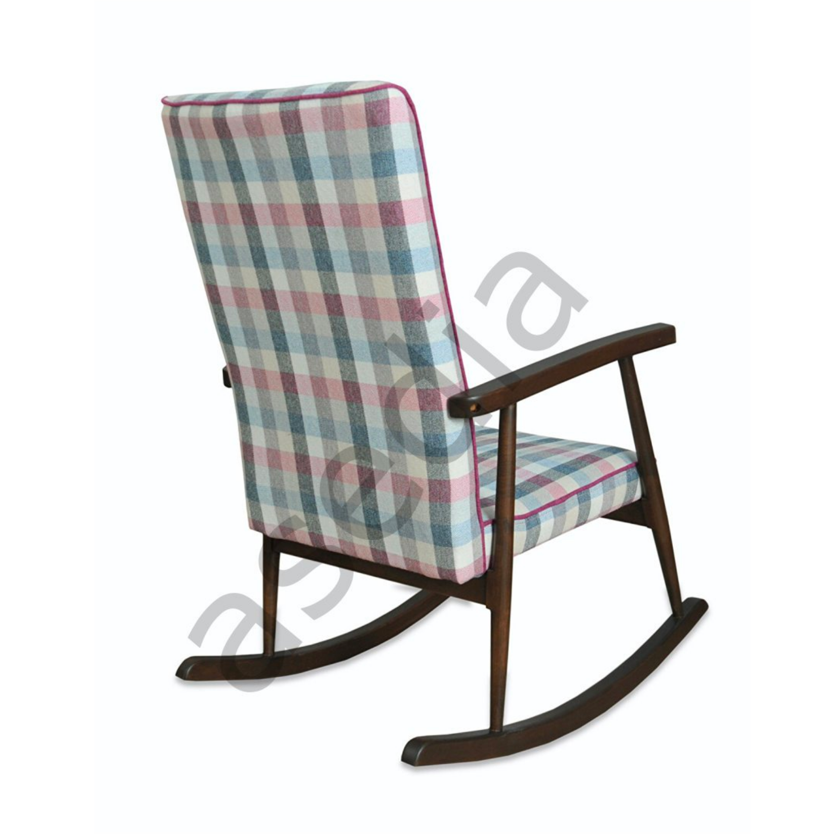 Asedia Trend Ceviz Keten Ekose1701 Kumaş Modern Ahşap Sallanan Sandalye