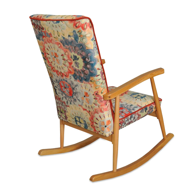 Asedia Trend Naturel Çiçekli Döşemeli Sallanan Sandalye Dinlenme Emzirme Baba Tv Okuma Koltuğu Berjer