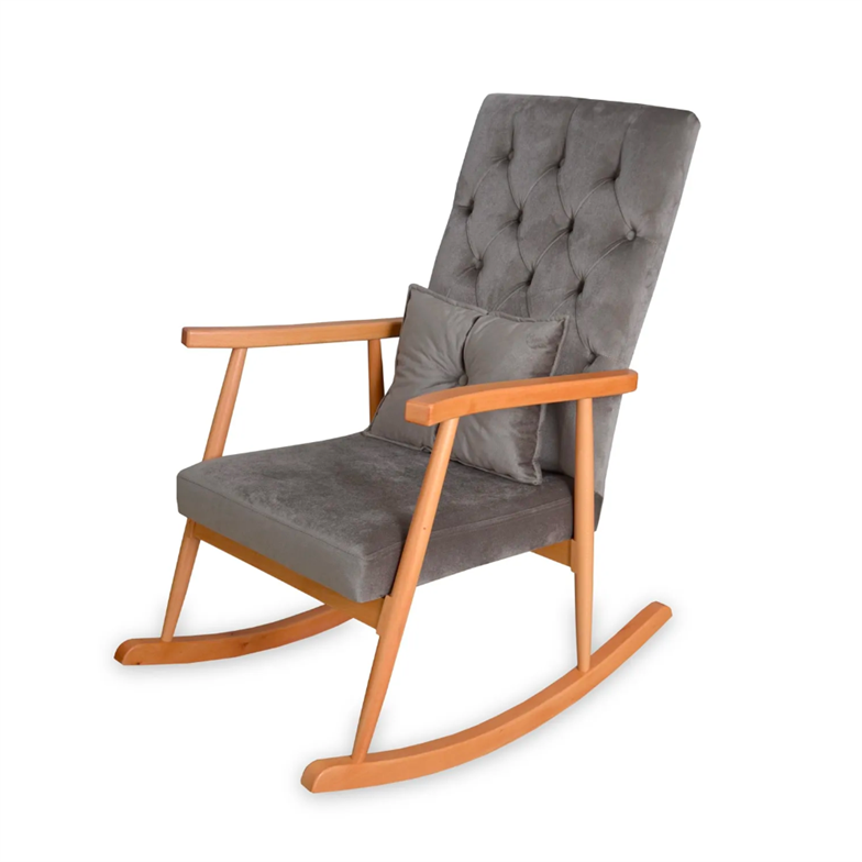 Asedia Trend Naturel Gri Kapitoneli Sallanan Sandalye Dinlenme Emzirme Baba Tv Okuma Koltuğu Berjer TKKADİFE