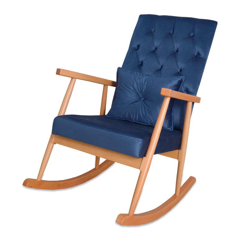 Asedia Trend Naturel Lacivert Kapitoneli Sallanan Sandalye Dinlenme Emzirme Baba Tv Okuma Koltuğu Berjer TKKADİFE