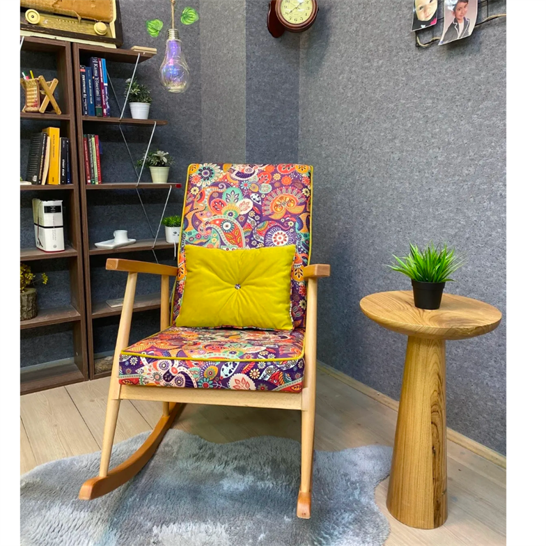 Asedia Trend Naturel Retro Döşemeli Sallanan Sandalye Dinlenme Emzirme Baba Tv Okuma Koltuğu Berjer