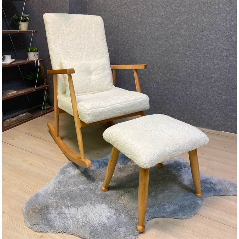 Asedia Trend Naturel Teddy Krem Döşemeli Sallanan Sandalye Dinlenme Emzirme Baba Tv Okuma Koltuğu Berjer