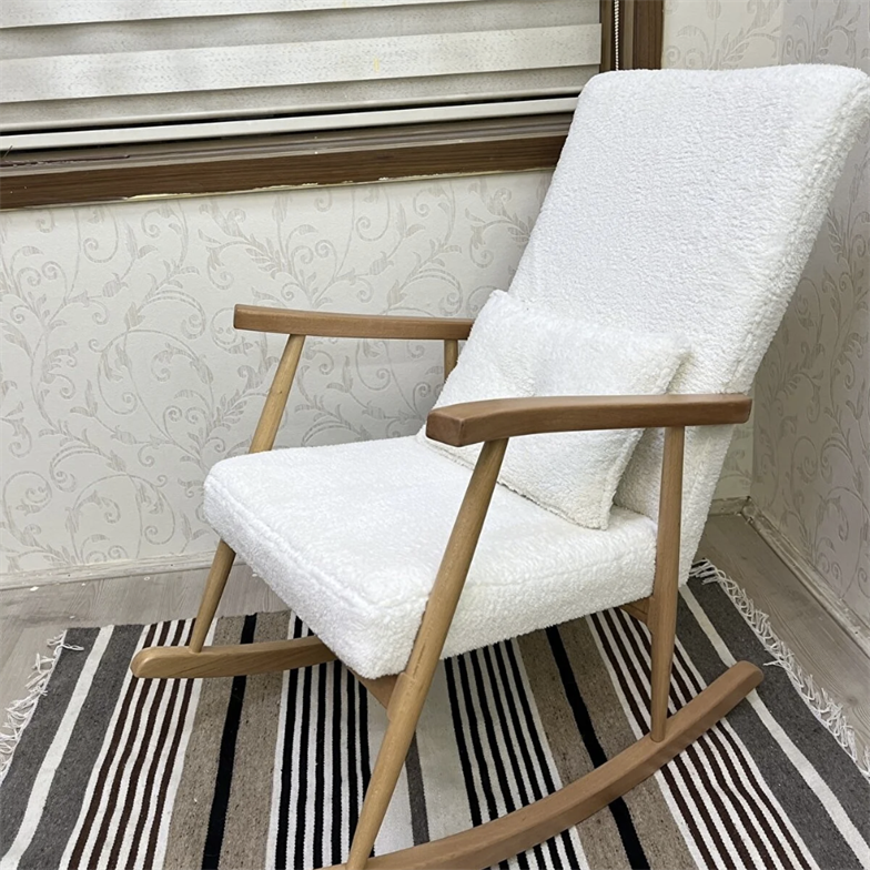 Asedia Trend Naturel Teddy Krem Döşemeli Sallanan Sandalye Dinlenme Emzirme Baba Tv Okuma Koltuğu Berjer