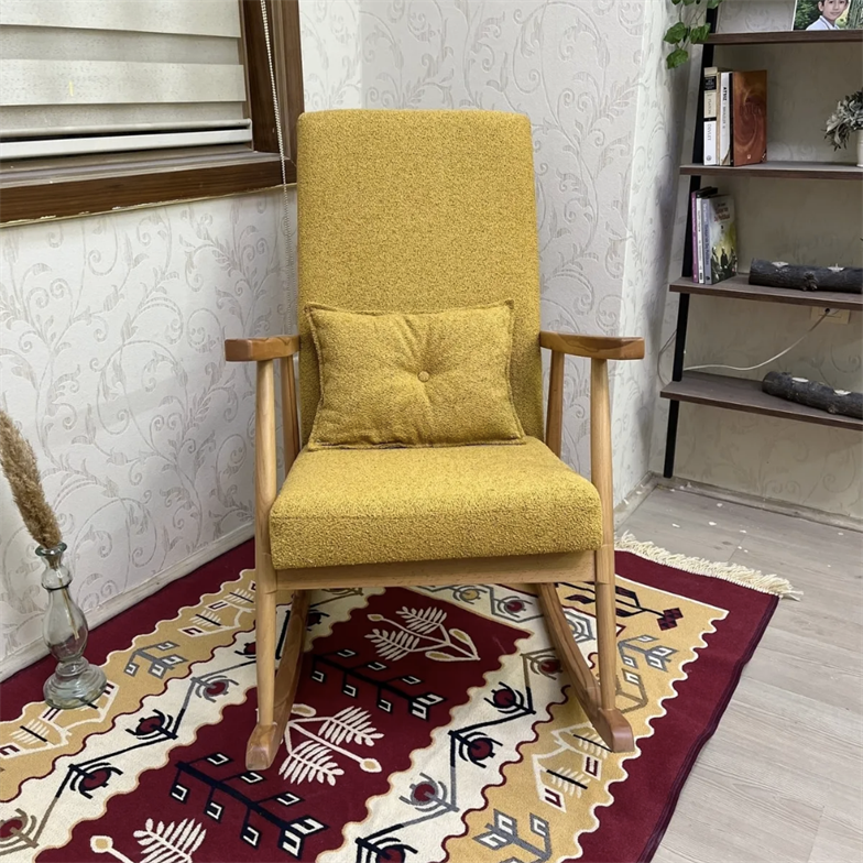 Asedia Trend Naturel Teddy Sarı Döşemeli Sallanan Sandalye Dinlenme Emzirme Baba Tv Okuma Koltuğu Berjer