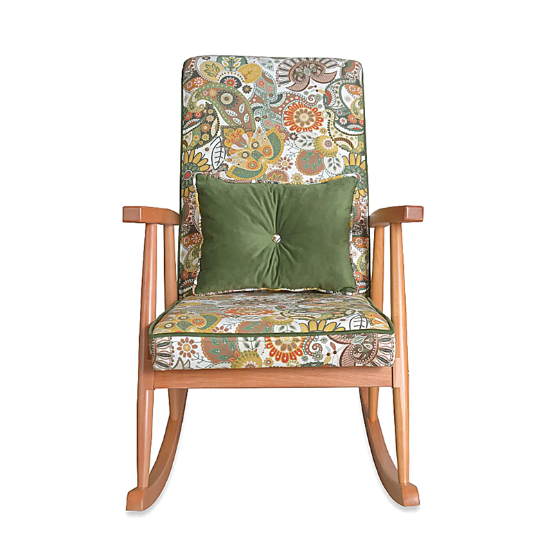 Asedia Trend Naturel Yeşil Retro Döşemeli Sallanan Sandalye Dinlenme Emzirme Baba Tv Okuma Koltuğu Berjer