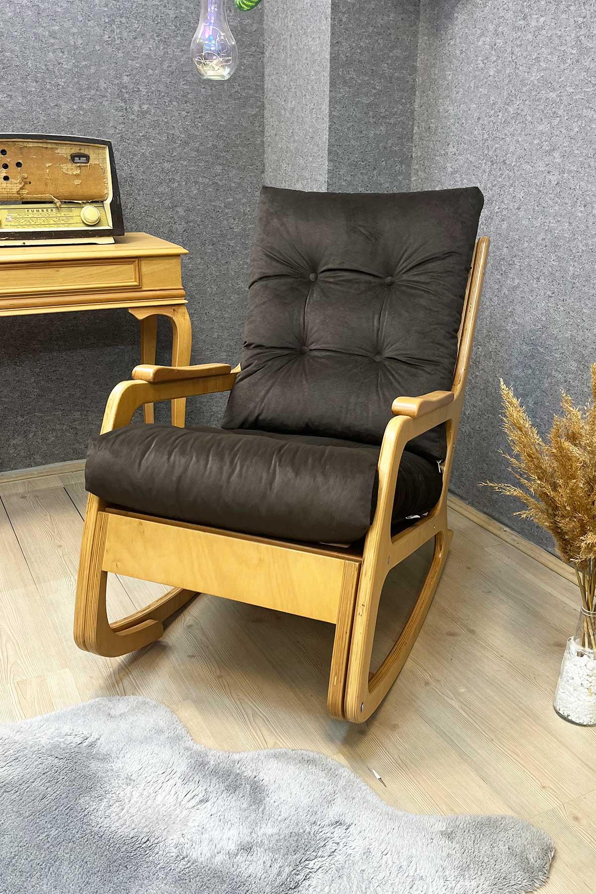 Asedia Kontes Naturel Acı Kahve Krem Dolgu Minderli Sallanan Sandalye Dinlenme Koltuğu Baba Koltuğu