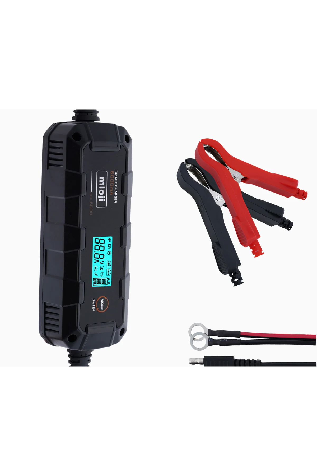 Mioji Mio 6000 6A 6V ve 12V Araba Şarj, Akü Bakım, Damlama Şarj Cihazı ve Motosiklet, ATV, Lityum ve Derin Döngülü Aküler için Kükürt Giderici Akıllı Akü Şarj Cihazı