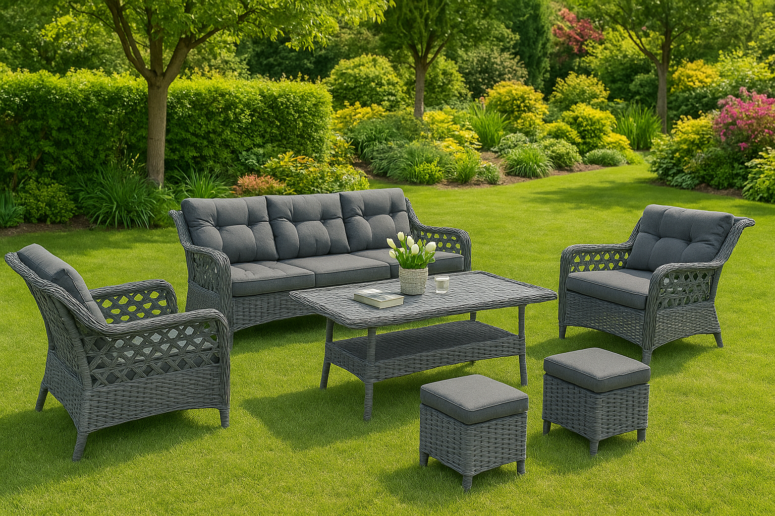 Reyo Petek 2+1+1 Masalı Rattan Bahçe Mobilyası, Balkon Takımı, Rattan Koltuk Takımı