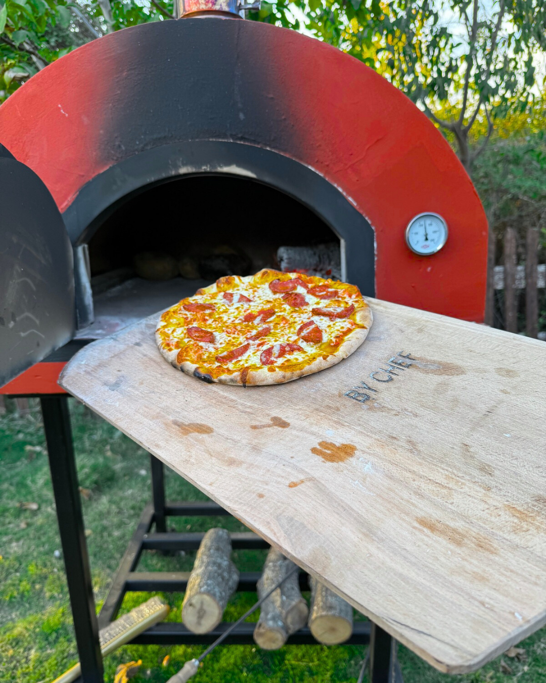 By Chef Roma Large 90cm Kapaklı Termometreli Taş Fırın