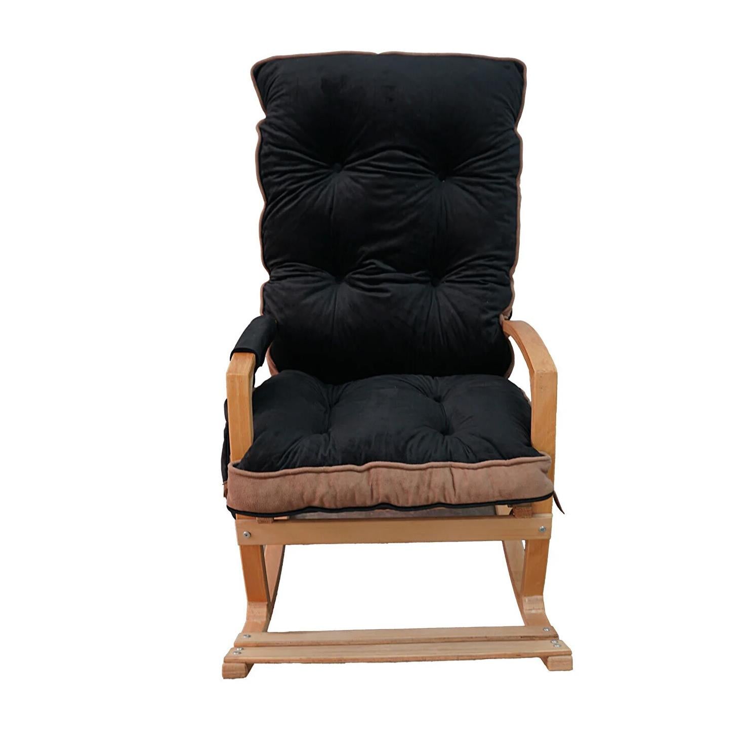 Mobildeco Vezir Lüx Ahşap Çift Minderli Cepli Sallanan Sandalye Siyah/Siyah
