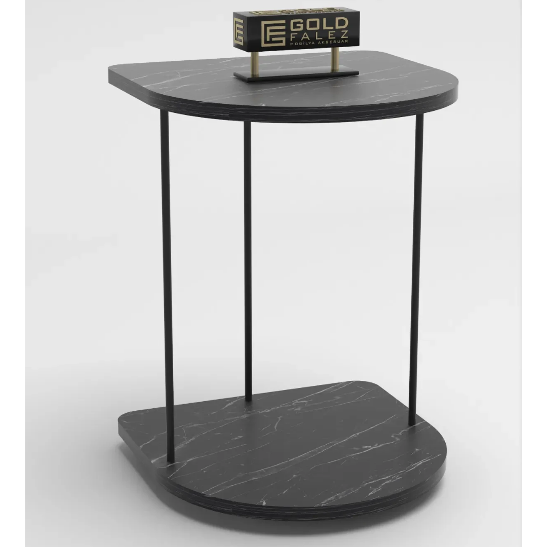 Gold Falez Tekerlekli Yan Sehpa Oval Bendir