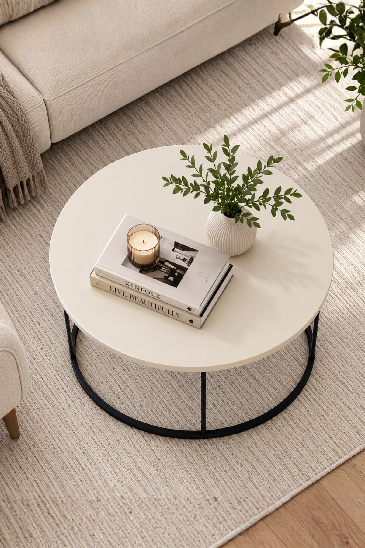 Reyo Falez Terra Lüx Krem Orta Sehpa - Modern Salon ve Oturma Odası Sehpası