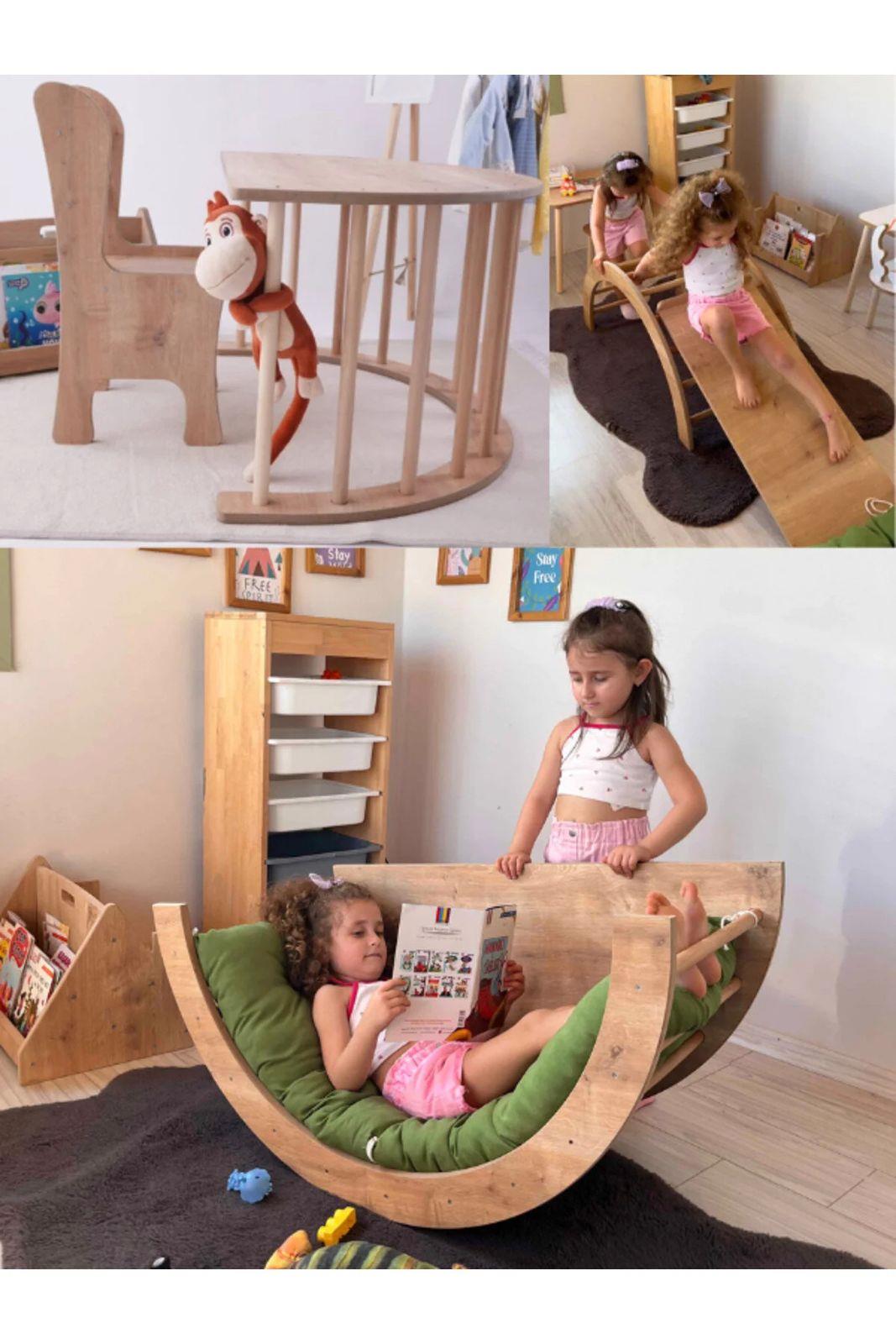 Alfa Country Sincap Montessori Pikler Aktivite Ve Oyun Masası, Kaydıraklı Tırmanma Seti Ve Sandalye