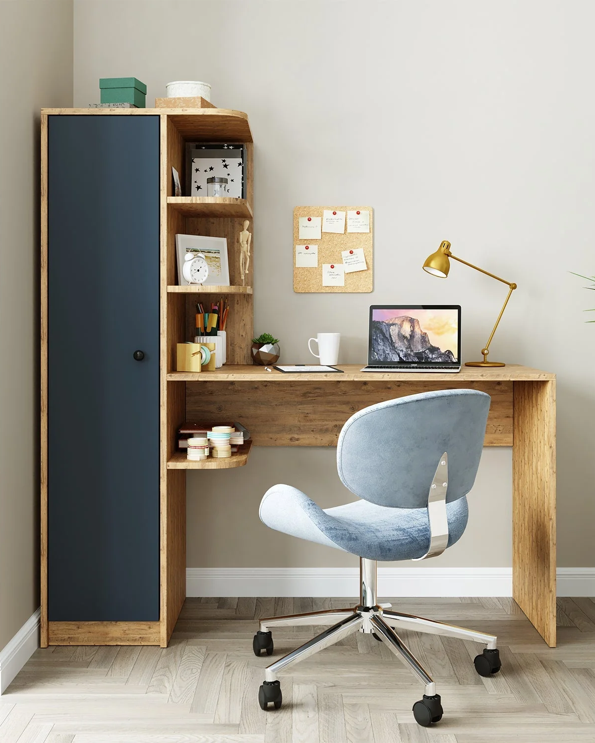 Roomart Raflı Çalışma Masası, Çalışma Ofis Masası Sol Dolaplı Atlantik Çam - Antrasit