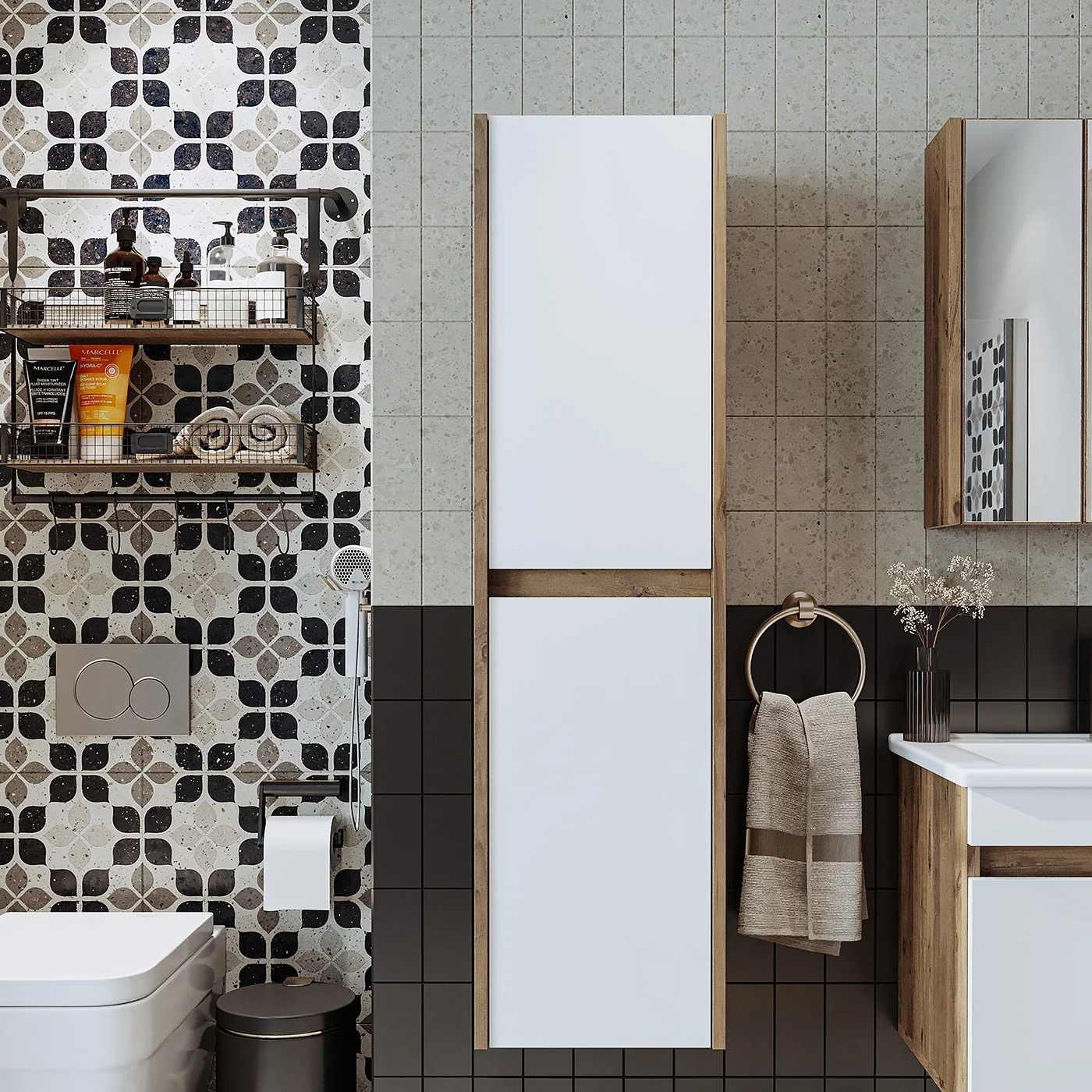 Roomart Bd2 Ayaksız 2 Kapaklı Ahşap-Mat Beyaz 130 x 35 cm Banyo Boy Dolabı