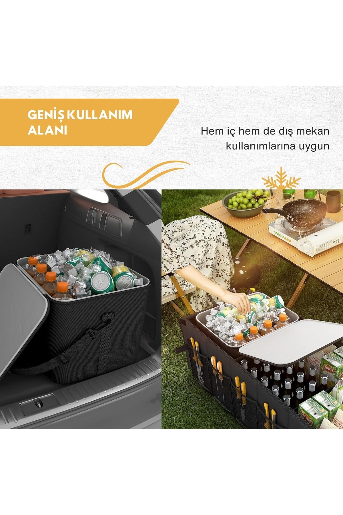Haegs Araç Bagaj Düzenleyici, Soğutucu Çantalı Bagaj Organizer Sağlam Katlanabilir, Otomobil ve SUV`lar için, Cepli, 3 Ana Bölmeli, 100L /  90x40x28 cm - Siyah