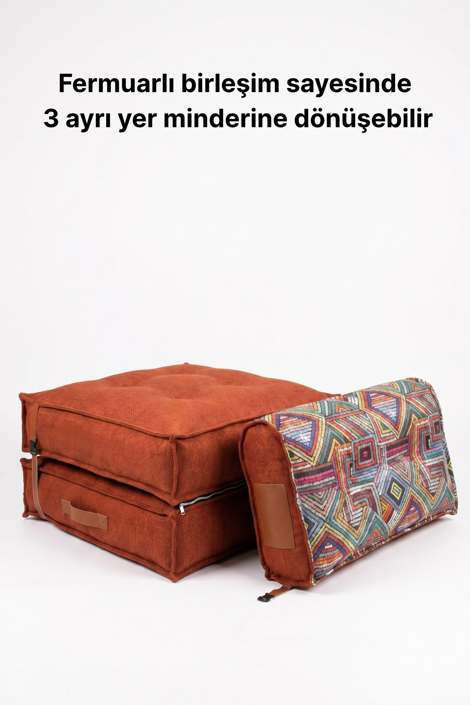 Pufymax Comfort Minder Koltuk Modüler Yer Koltuğu Sırt Destekli Oturma Minderi 75x75x85cm Yıkanabilir Fermuarlı Kiremit