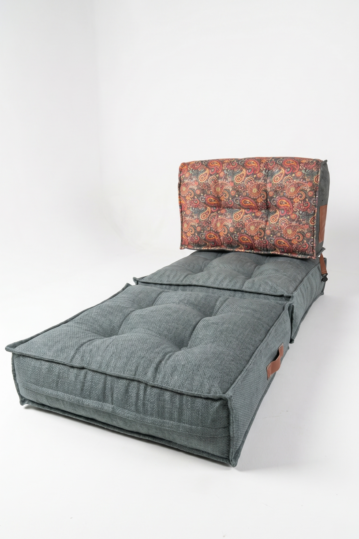 Pufymax Comfort Minder Koltuk Modüler Yer Koltuğu Sırt Destekli Oturma Minderi 75x75x85cm Yıkanabilir Fermuarlı Yeşil/Desenli 