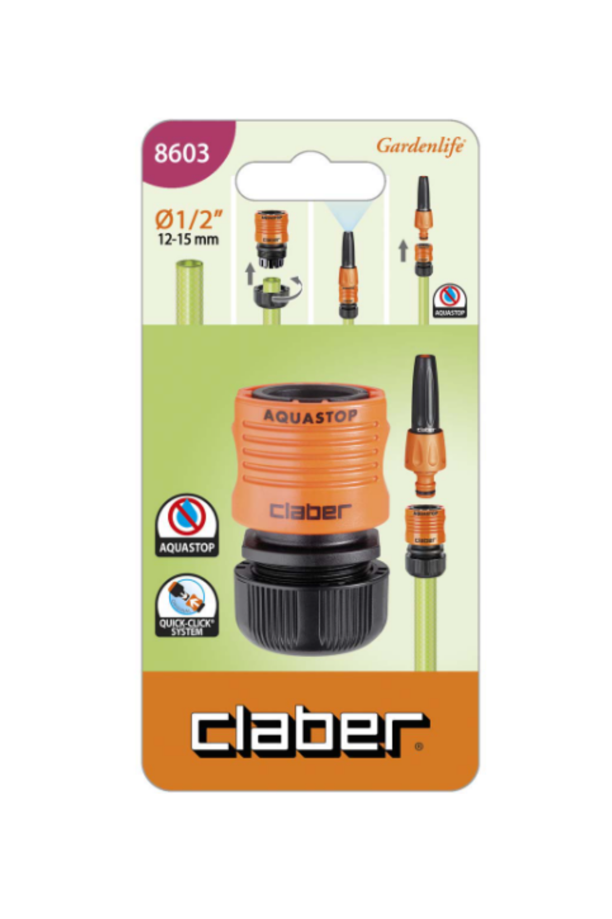 Claber 8603 1/2 Aquastoplu Hortum Bağlantı Aparatı