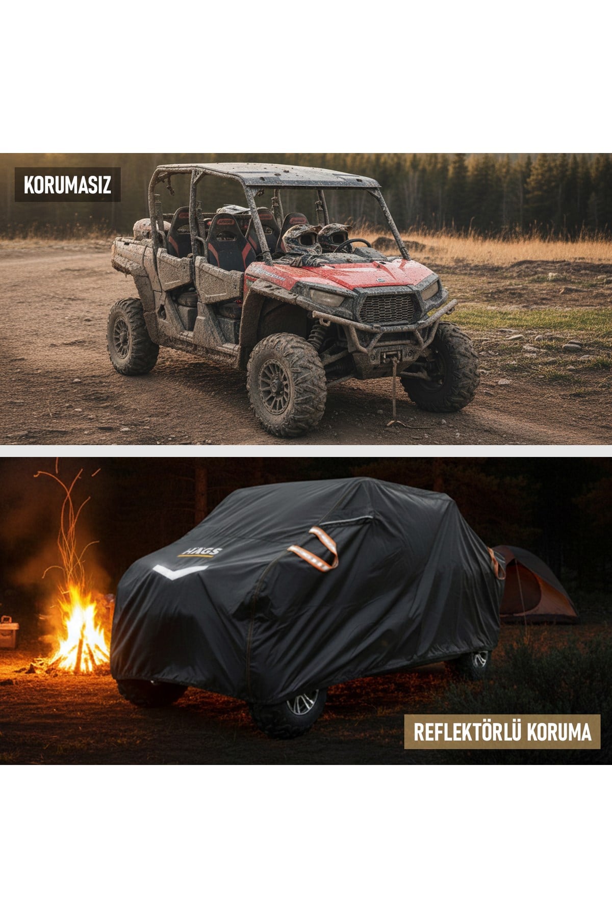 Haegs UTV Brandası, UTV Koruma Kılıfı, Örtüsü, Ağır Hizmet Tipi, Su Geçirmez, 4 Mevsim Koruma, Tek Sıra Koltuklu 2-3 Kişilik UTV için (M-350-175-180cm) Siyah