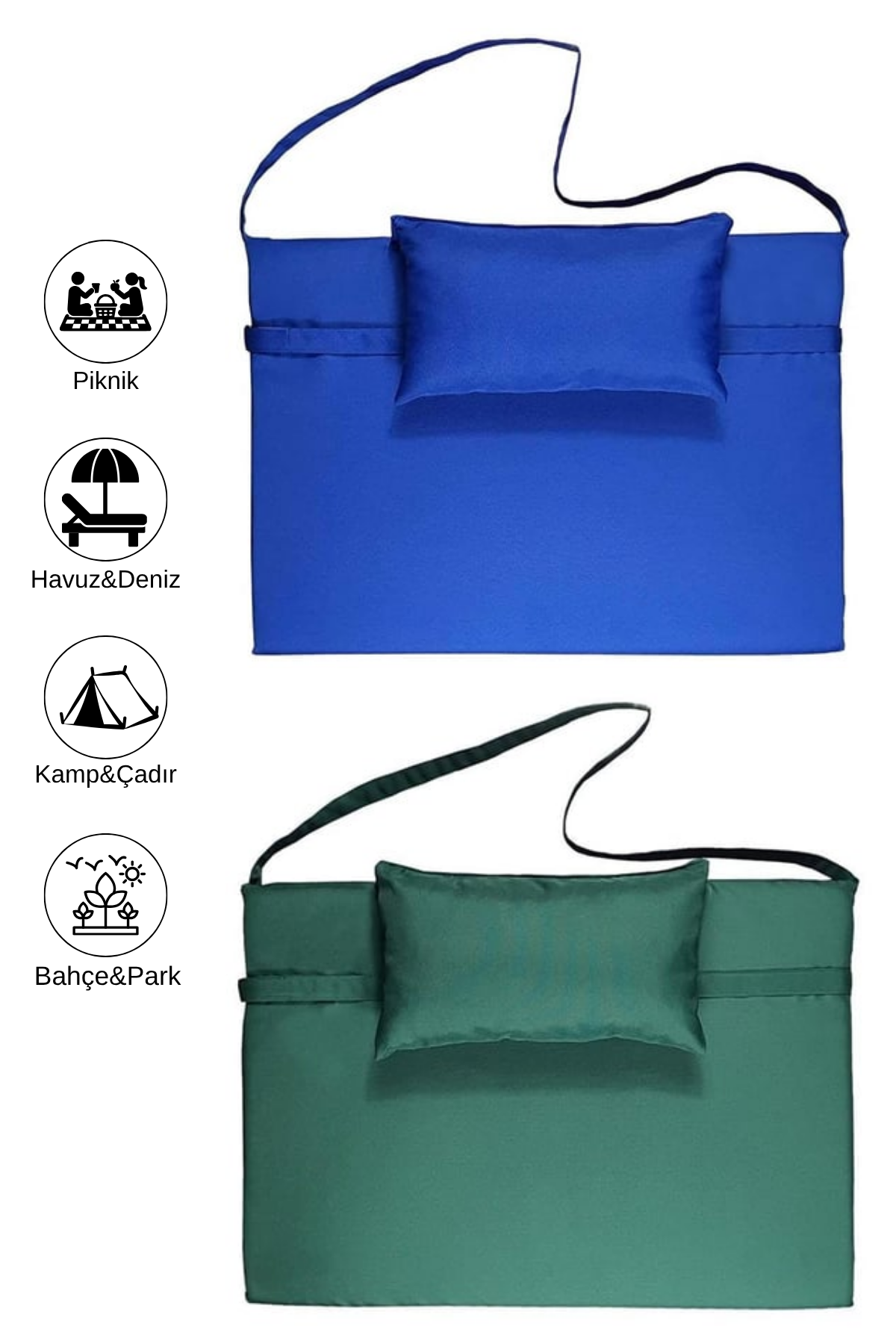 Reyo 2 ADET Taşınabilir Katlanır Plaj Havuz Minderi, Şezlong Minderi Kamp Yatağı Mavi/Yeşil 8899-8905