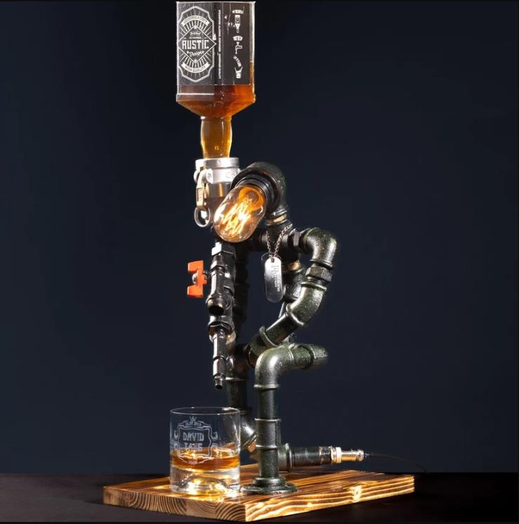 Rustik Atölye Sniper Masa Lambalı Lampenser İçki Musluğu Koyu Ceviz