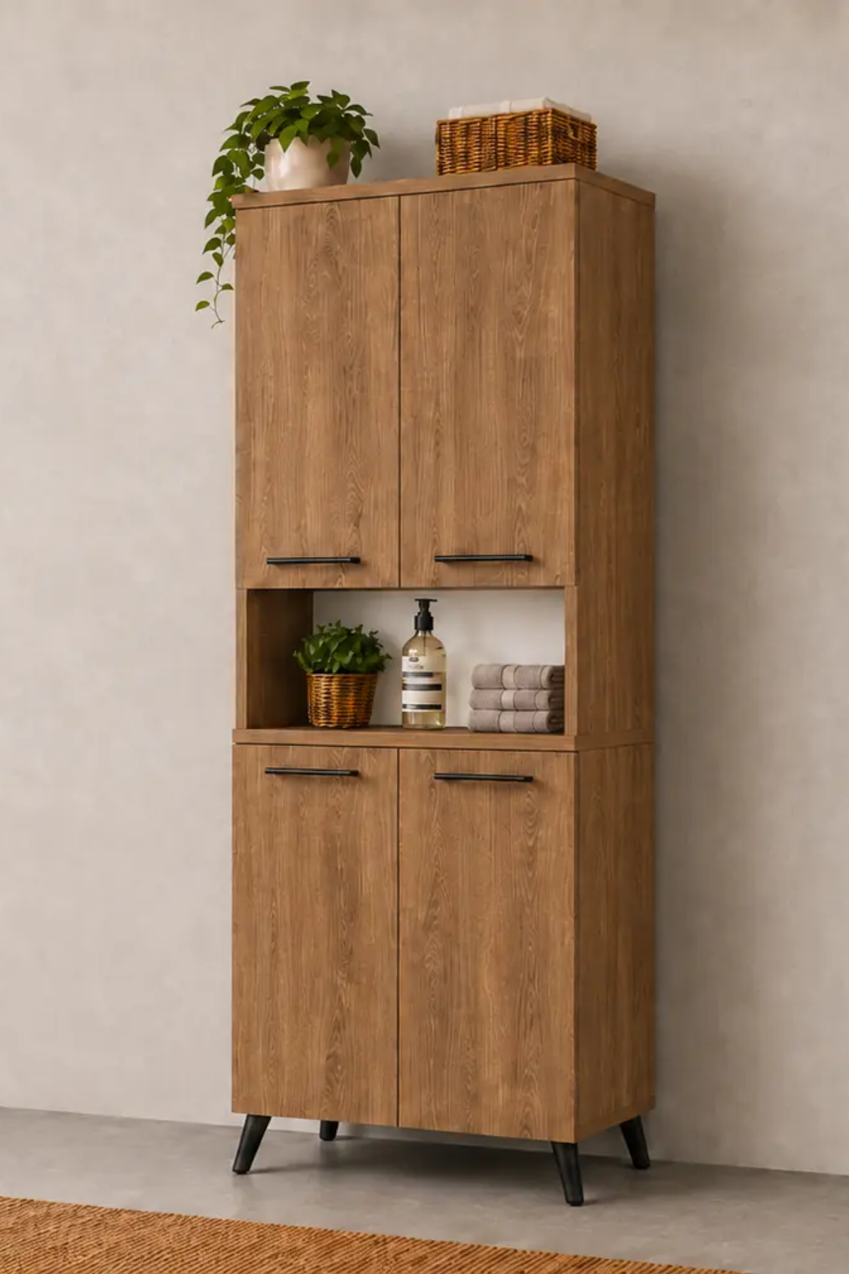 Enda Home Listra 4 Kapaklı Çok Amaçlı Dolap 170,8 cm,  Raflı, Ayaklı Depolama Dolabı - Atlantik Çam