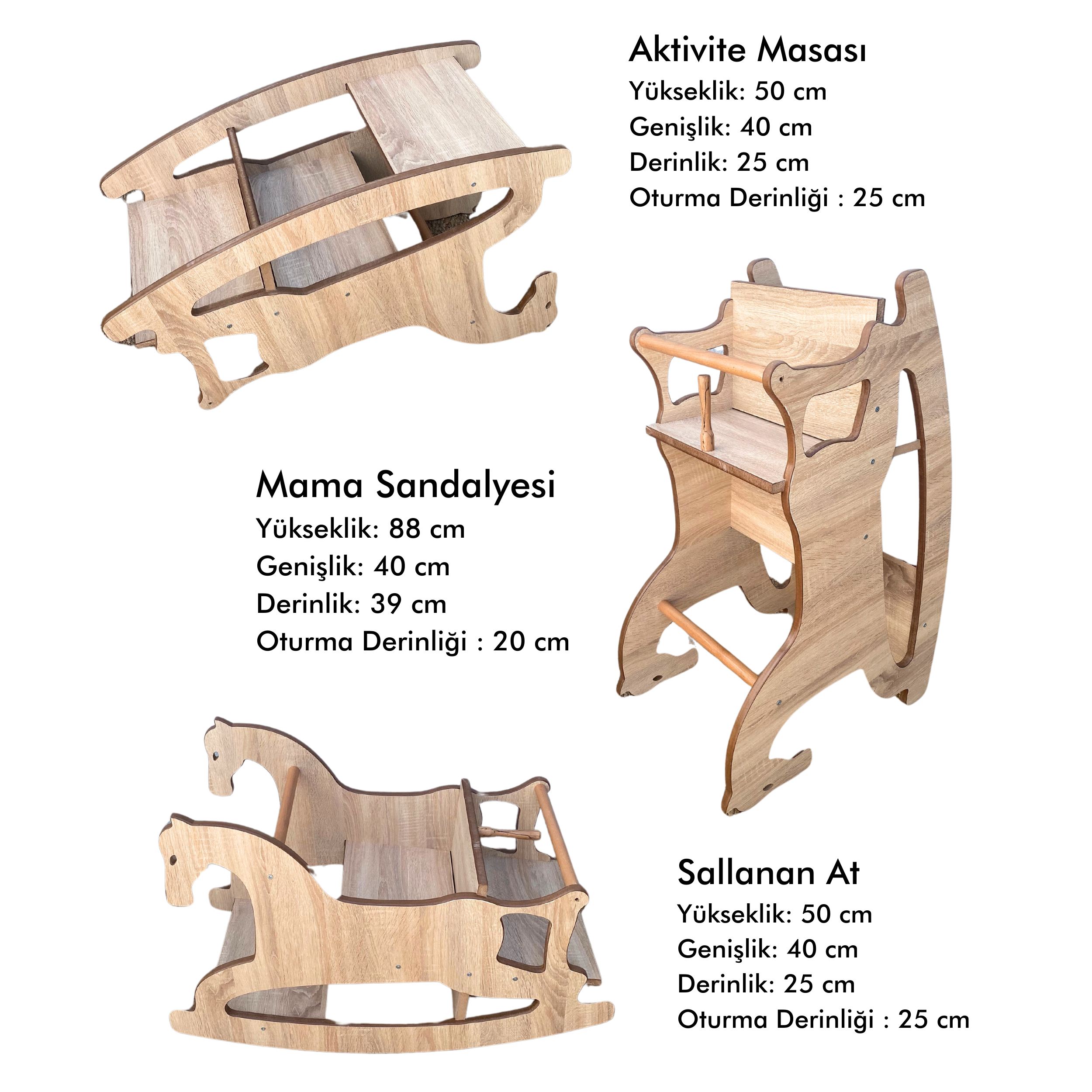Reyo 3in1 Montessori Sallanan At, Mama Sandalyesi, Aktivite Masası