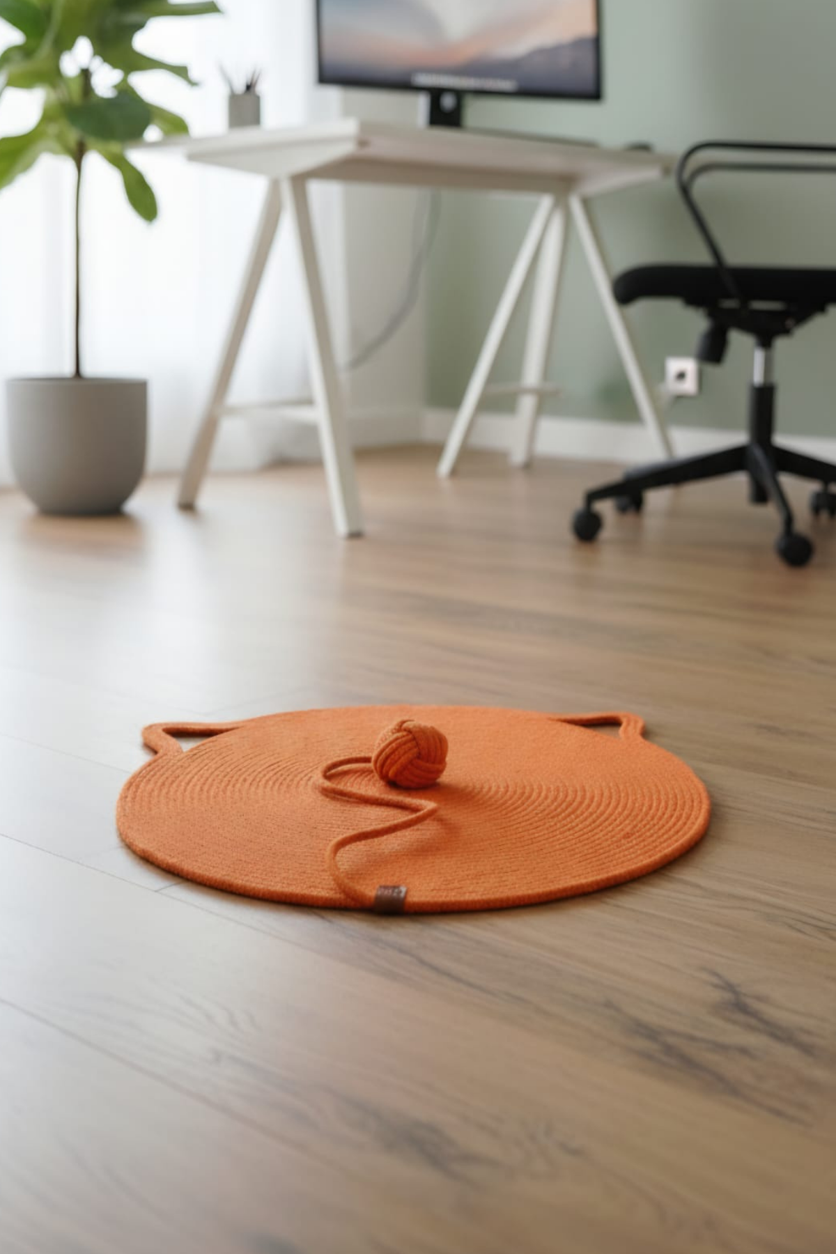 Reyo Pet El Yapımı Oyuncaklı Kedi Tırmalama Matı Tress İpli Turuncu
