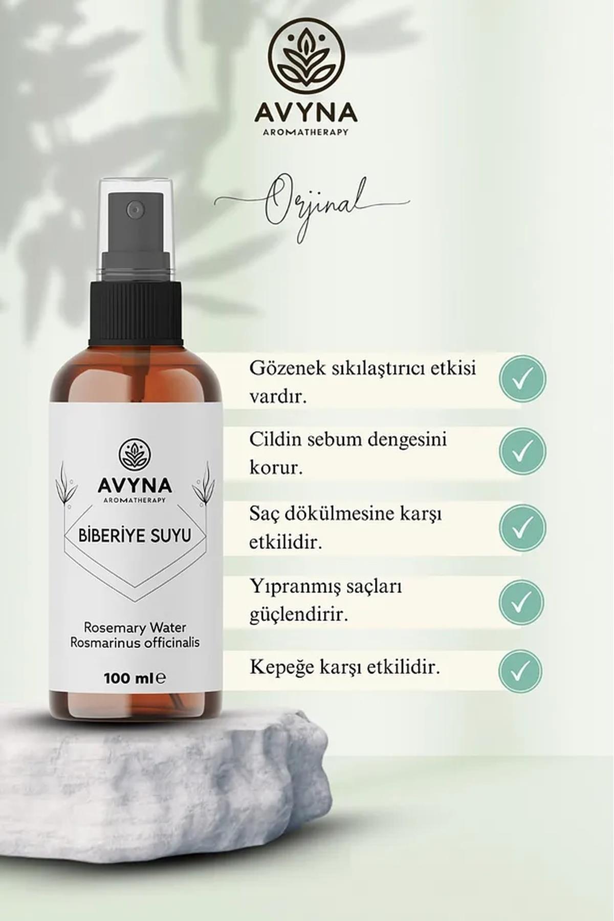 Avyna Biberiye Suyu Dökülme Karşıtı ve Saç Uzamasını Destekleyici 100 ml Saç Toniği %100 Doğal ve Saf 
