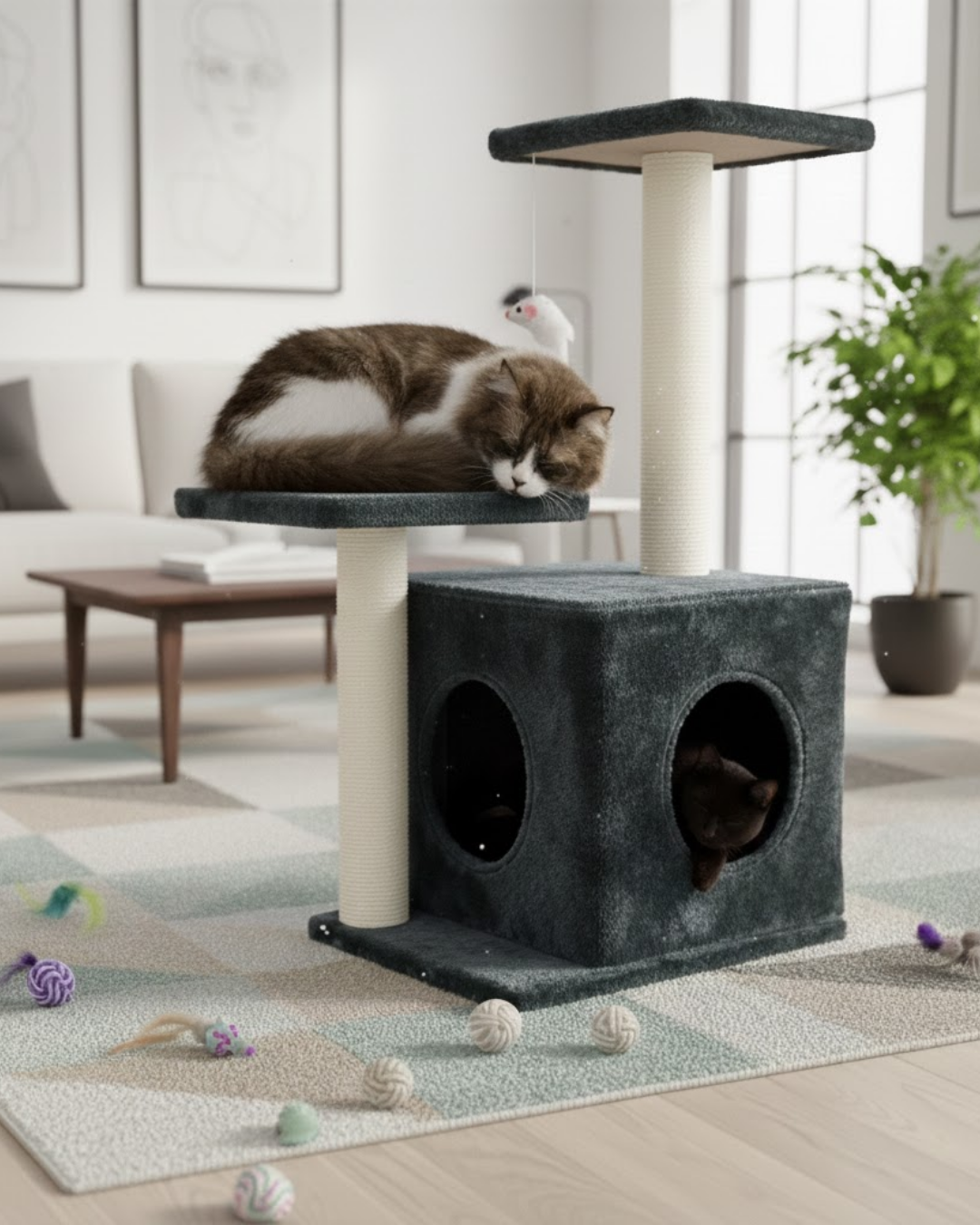 Reyo Pet Çift Stepli Yuvalı Kedi Tırmalaması Antrasit