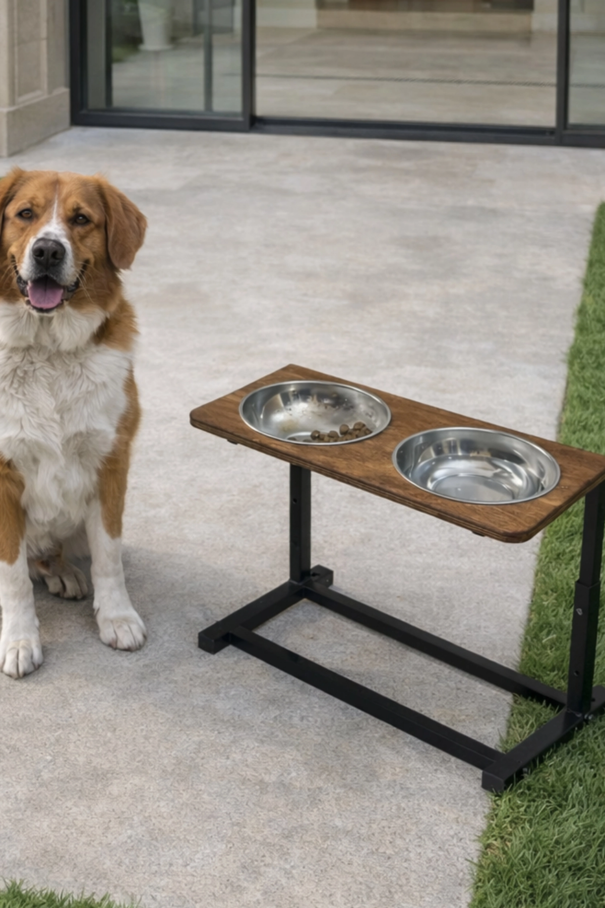 Reyo OK-AY Store Aybisev 2 Model XL Büyük Irk Köpekler İçin Yüksekliği Ayarlanabilir Mama Su Standı Ceviz