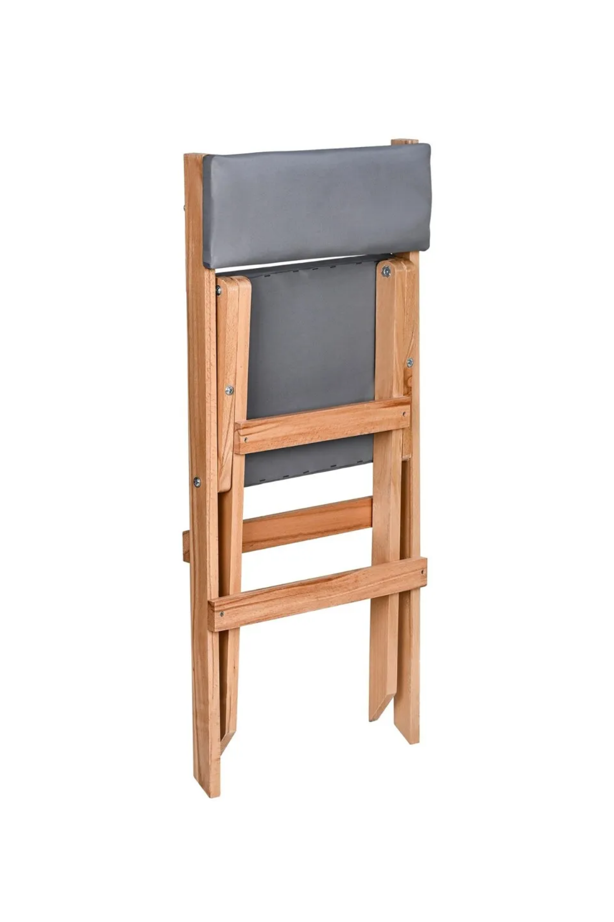 BySay Ahşap Katlanır Döşeme Minderli 3'lü Bistro Set Bahçe Takımı Naturel Gri