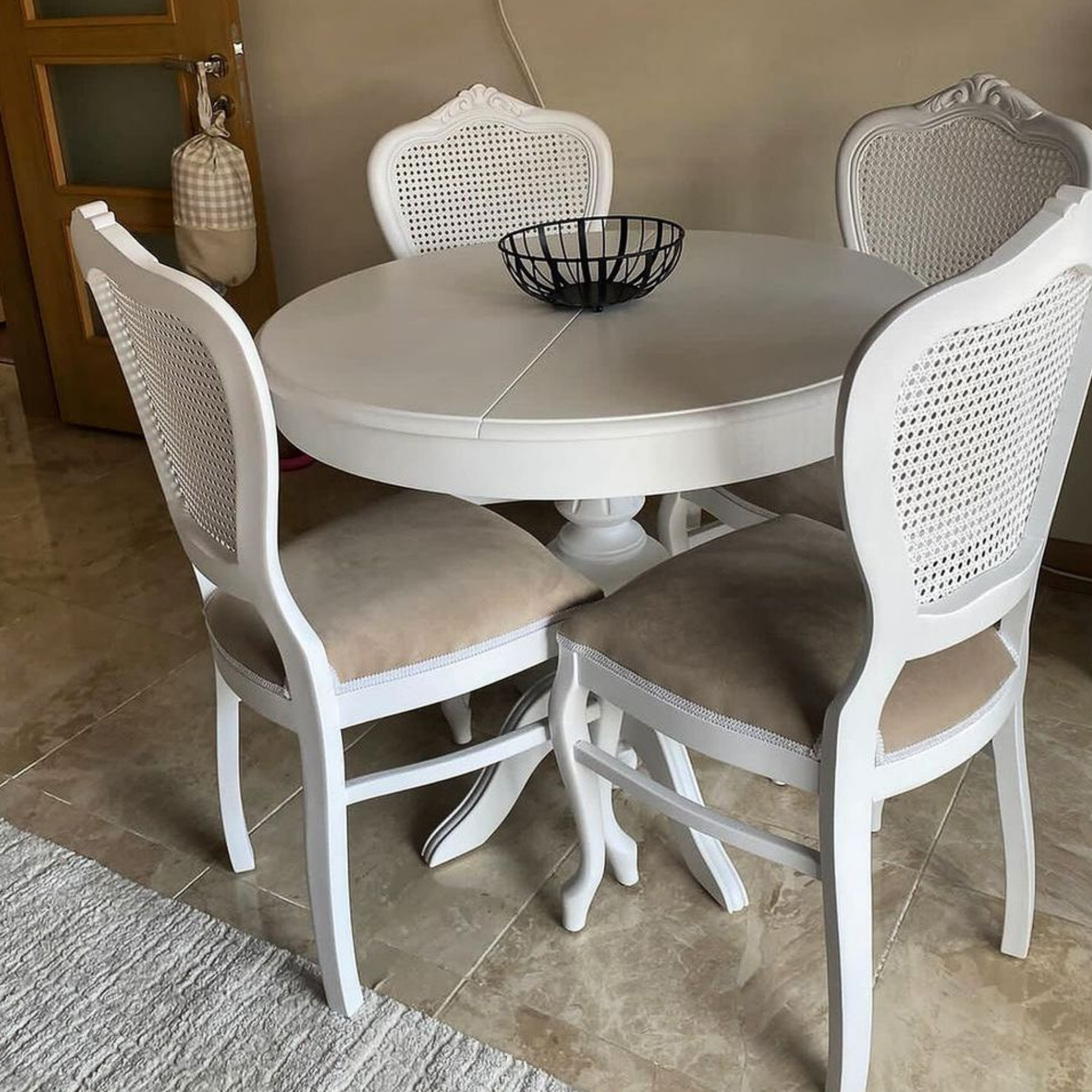 Reyo 90cm Açılır Yuvarlak Baba Ayaklı Masa Beyaz