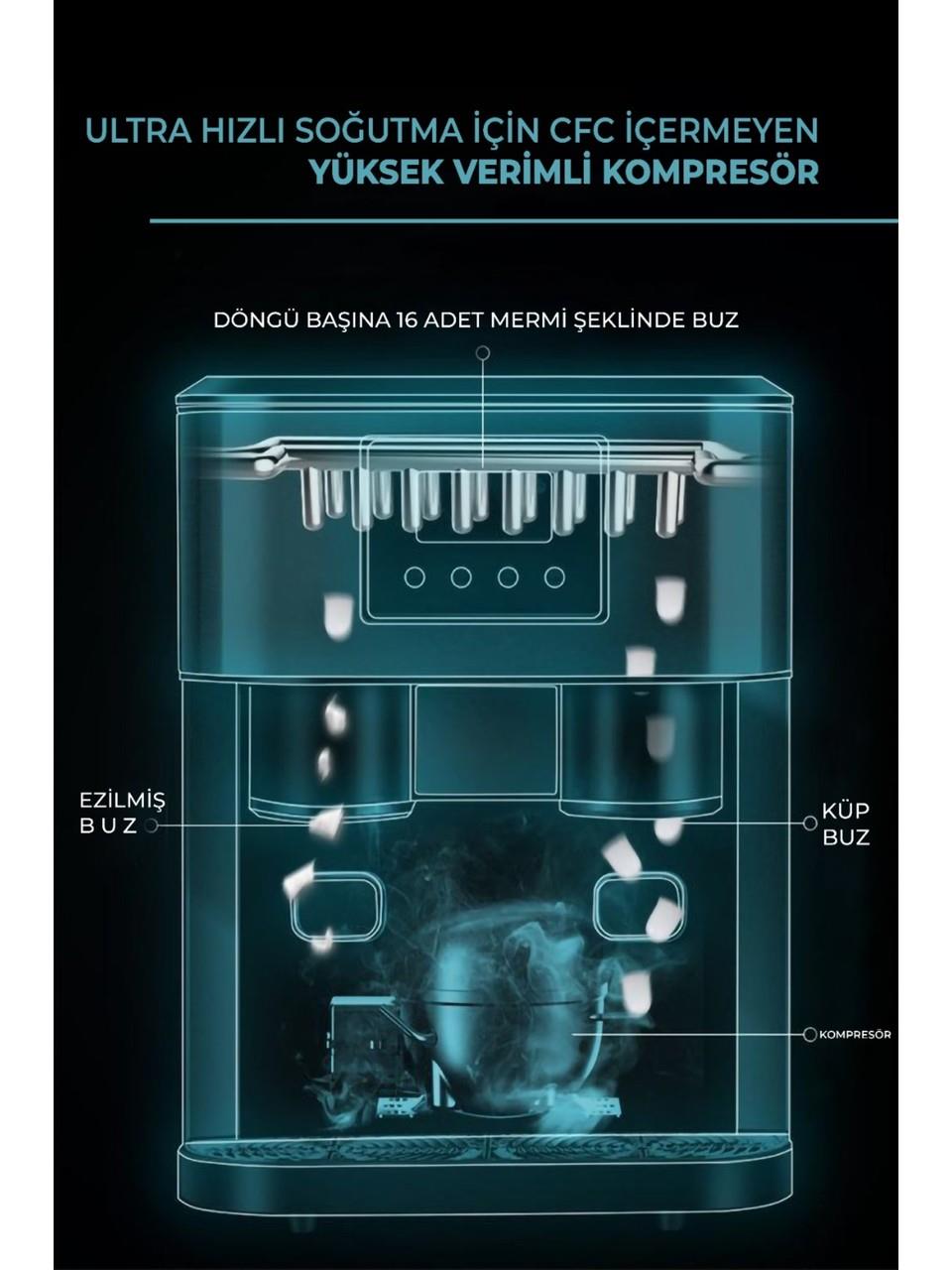 Mars&Hars KIM15 LCD 18Kg Kapasiteli Buz Makinası-Buz Küpü Kırık Buz Soğuk Su Sebili