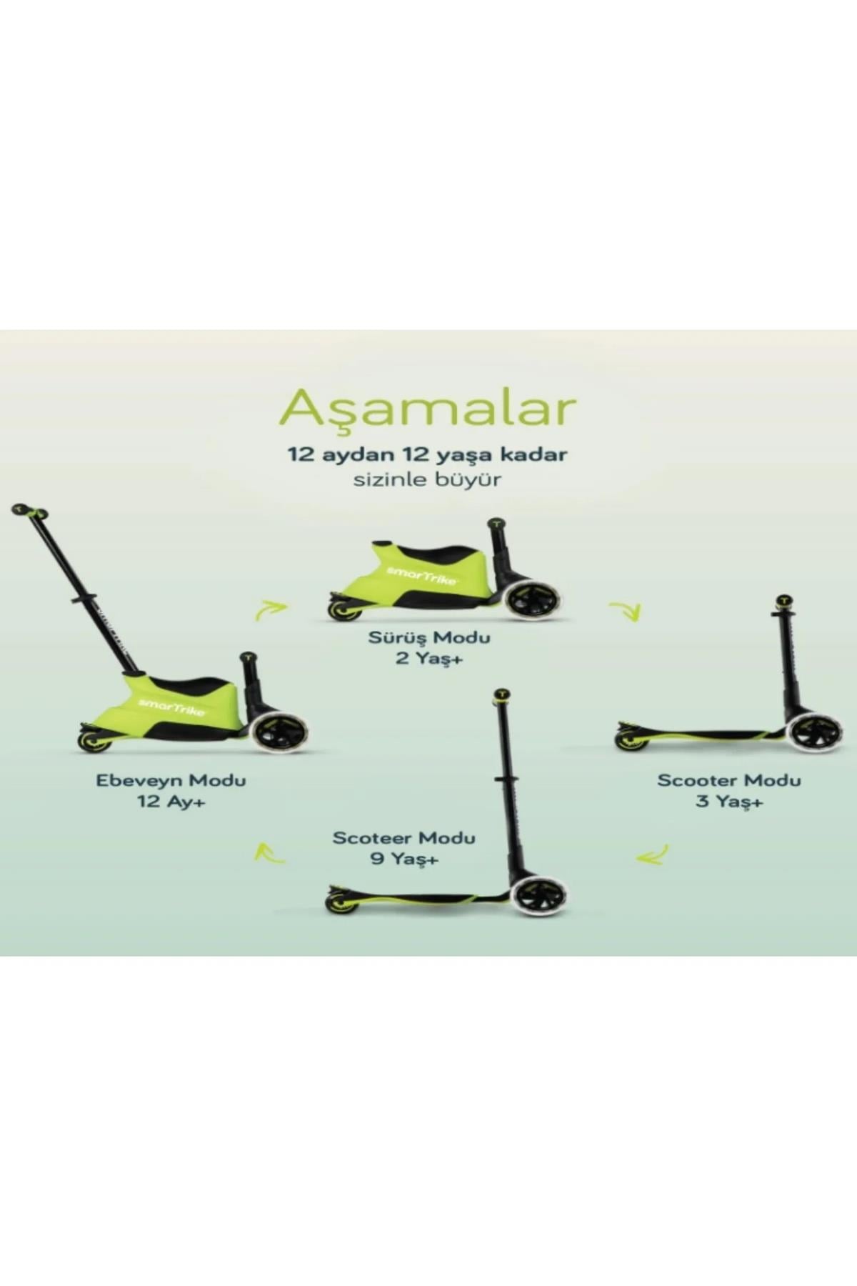 smarTrike Xtend Ride On Sarı Ebeveyn Kontrollü 3 Tekerlekli Çocuk Scooter