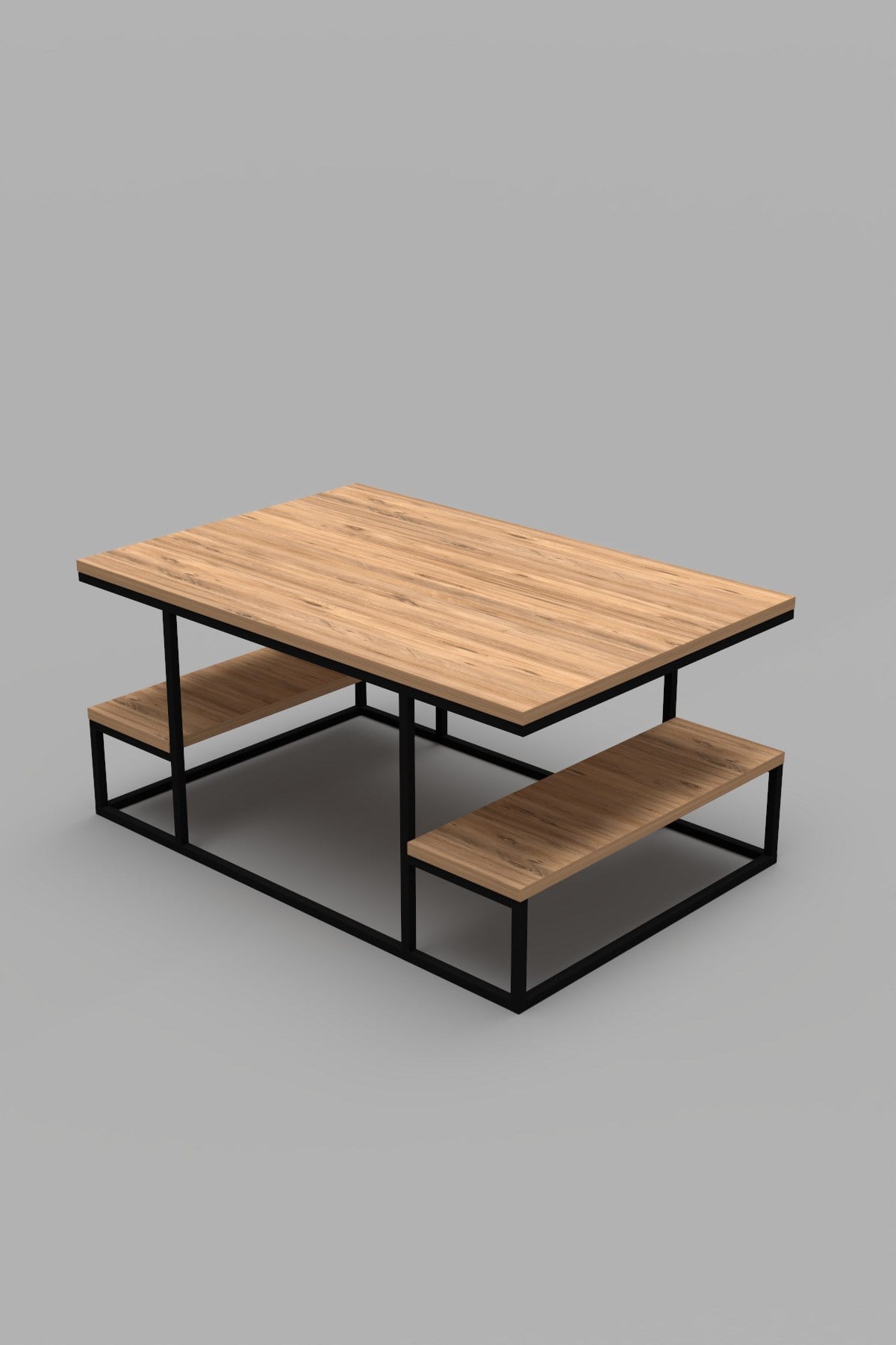 Reyo Falez Deluxe Raflı Orta Sehpa 60x90 cm Modern Dikdörtgen Orta Sehpa Atlantik Çam