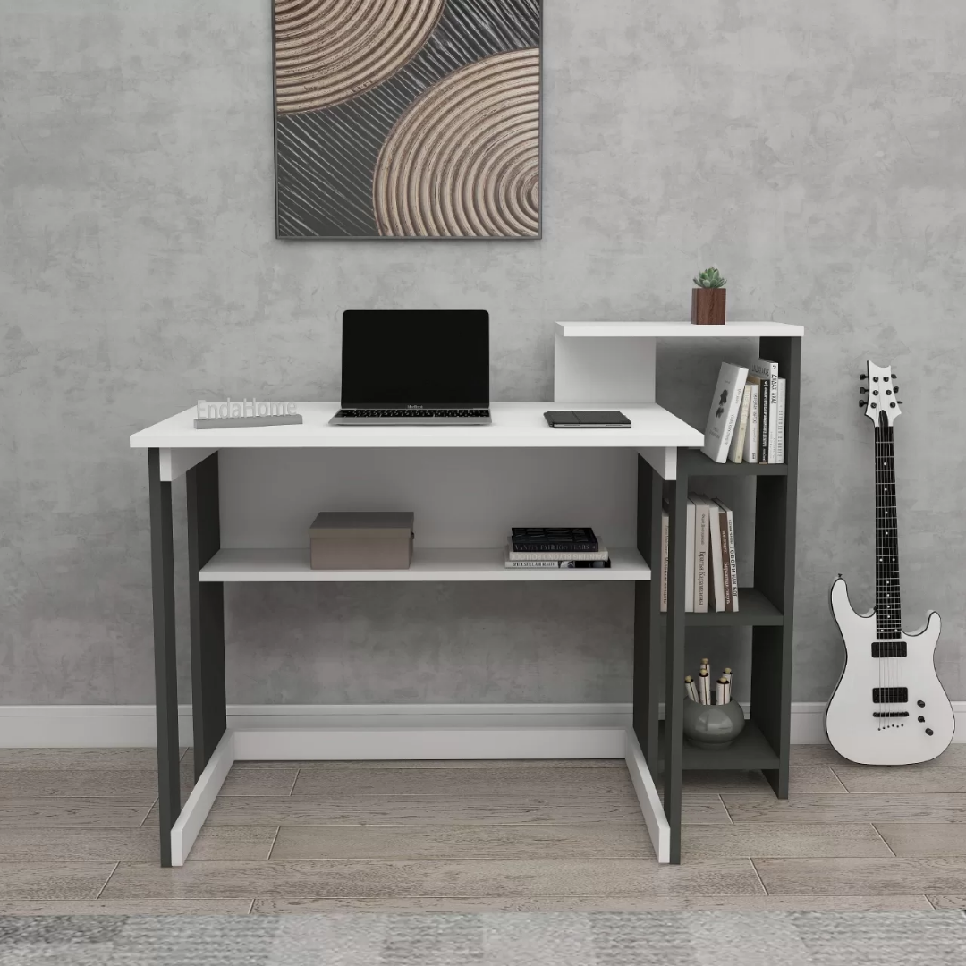 Enda Home SAYE 5 Raflı Kitaplıklı Çalışma Masası Antrasit - Beyaz