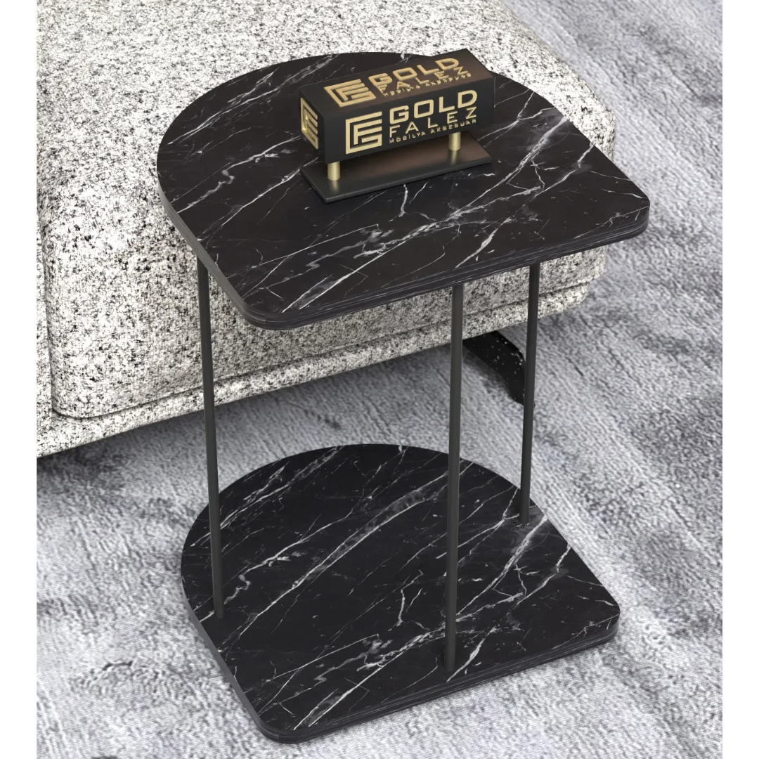 Gold Falez Tekerlekli Yan Sehpa Oval Bendir