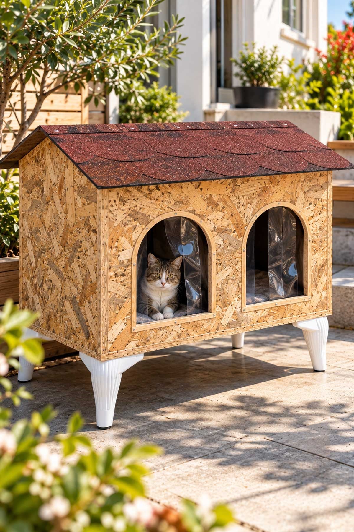 Reyo CATK20 60x40x45 cm 2 Bölmeli Yetişkin Kedi Evi, Kedi Barınağı, Sokak Hayvanları İçin Kedi Barınağı, Kedi Yuvası, Rüzgar ve Soğuğa Dayanıklı, Monteli Teslimat