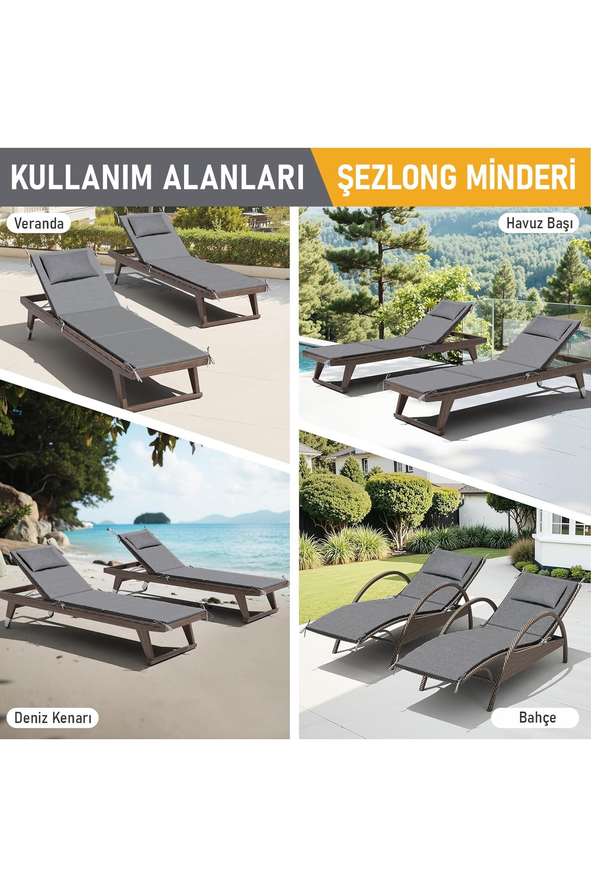 Haegs Şezlong Minderi, Havuz Plaj Outdoor Kamp için Katlanır Sünger Minder, Dış Mekan Süet Kumaş Kılıf, Dış Mekan Mobilyaları İçin Veranda Yedek Minderi 22 Dens / 180x55x4 cm - Gri