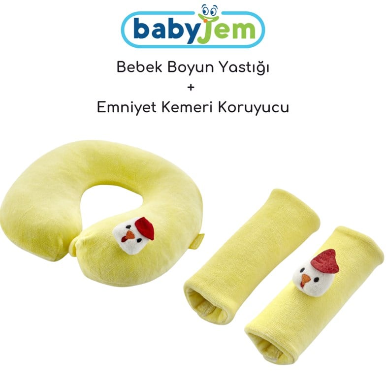 Babyjem Bebek Boyun Yastığı + Emniyet Kemeri Koruyucu Sarı
