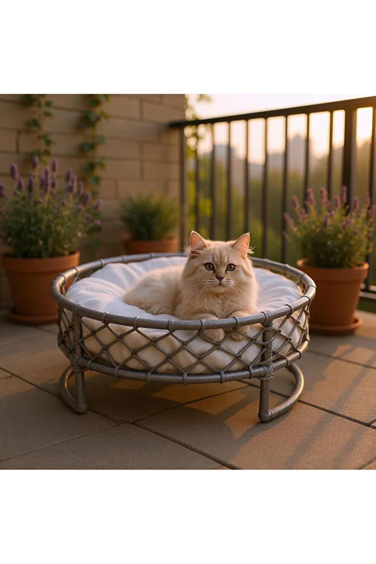 Tasaryum Kedi ve Köpek El Örgüsü Yatağı, Yuvası Gri