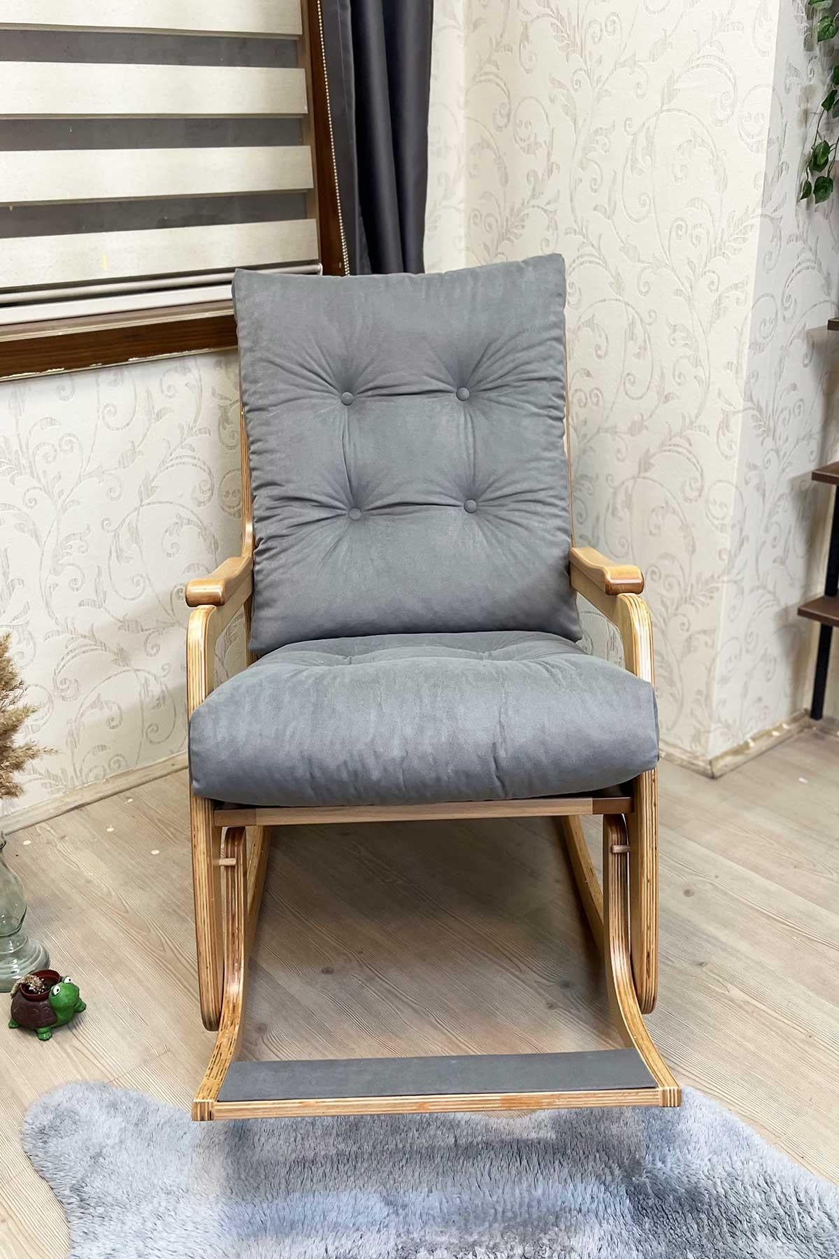 Asedia Kontes Naturel Açık Gri Dolgu Minderli Sallanan Sandalye Dinlenme Koltuğu Baba Koltuğu