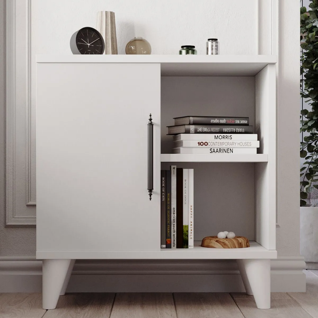 Enda Home Kommen Tek Kapaklı 2 Açık Bölmeli Komodin Beyaz