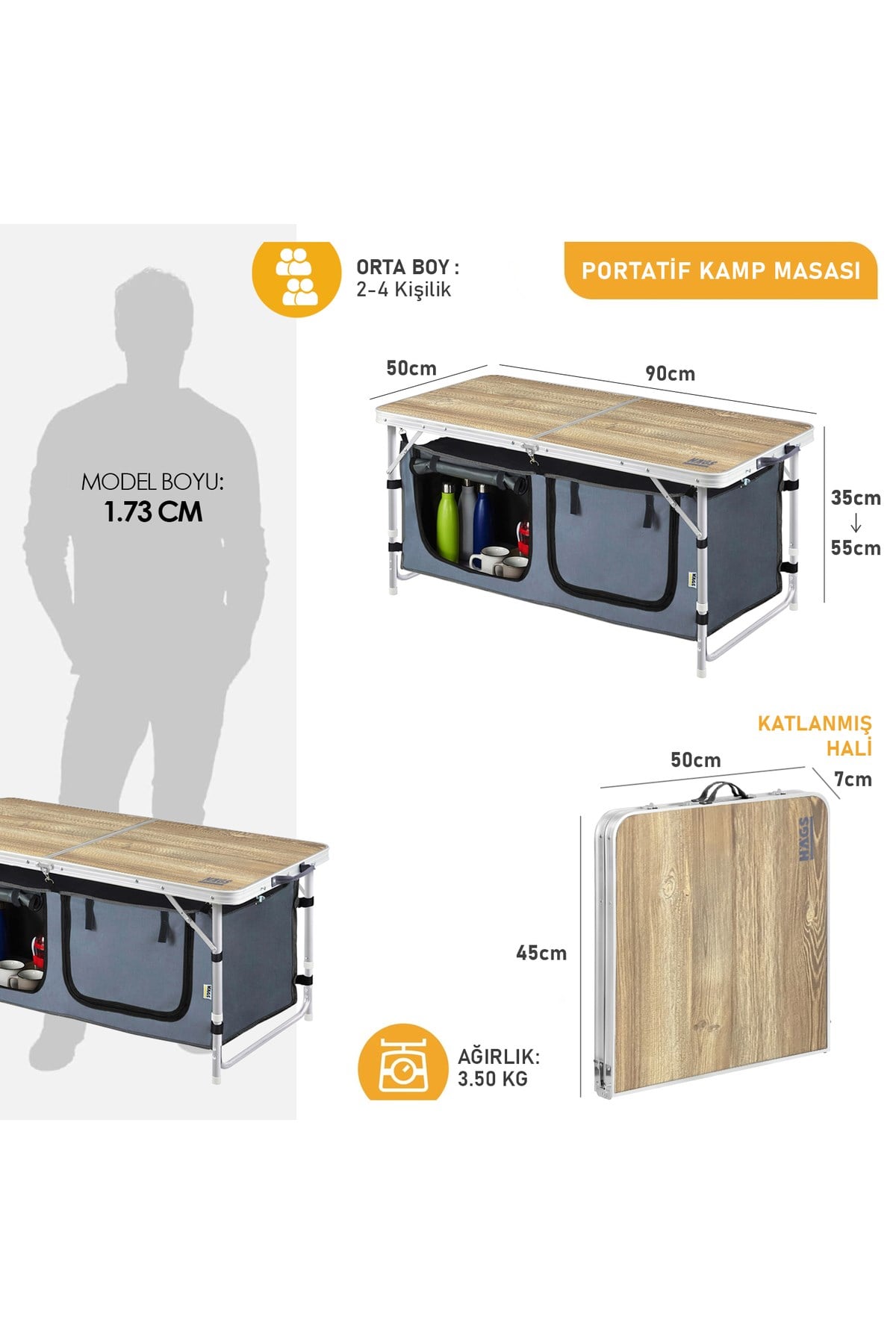 Haegs Saklama Dolaplı Kamp Masası, Outdoor Kamp Mutfağı, Kamp Dolabı, Katlanabilir Kamp Piknik Masası, Seyahat Mutfağı, Mutfak Dolabı, Depolama bölmeli, Dış Mekan Mutfağı 120x60cm- Naturel Meşe