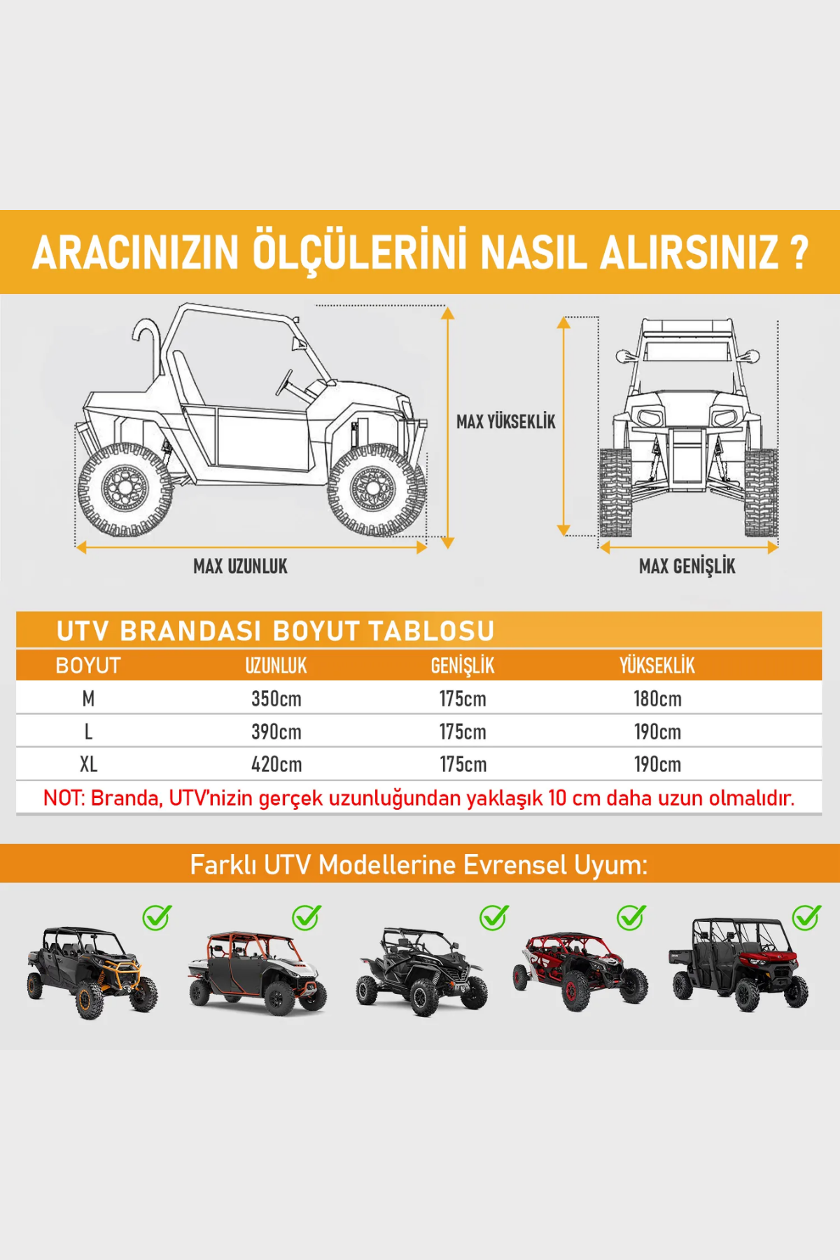 Haegs UTV Brandası, UTV Koruma Kılıfı, Örtüsü, Ağır Hizmet Tipi, Su Geçirmez, 4 Mevsim Koruma, Çift Sıra Koltuklu 4-6 Kişilik Plus UTV için (XL-420-175-190cm) Gri
